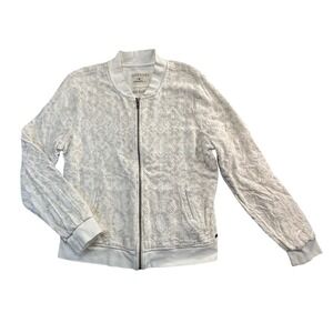 O'Neill Textured Bomber Jacket White Geometric Print Full Zip Women's Size L